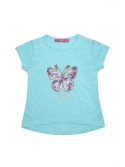 Girls\' T-shirt with a butterfly, mint NDZ8110 - Online store - Boutique